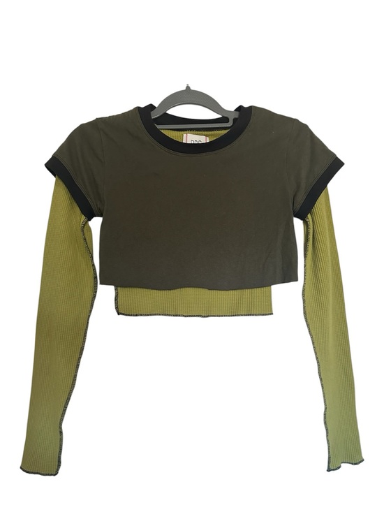 BDG Tops - BDG Urban Outfitters Olive Green Layered Crop Top with Sleeves
